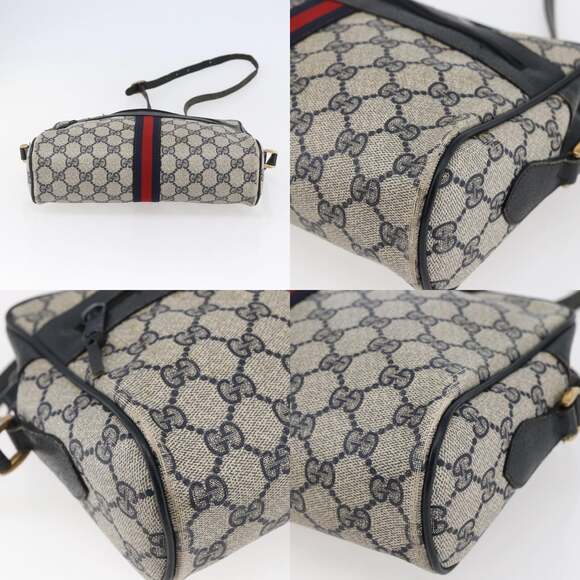 GUCCI GG Canvas Sherry Line Shoulder Bag Pvc Leather Navy Red - Picture 10 of 13